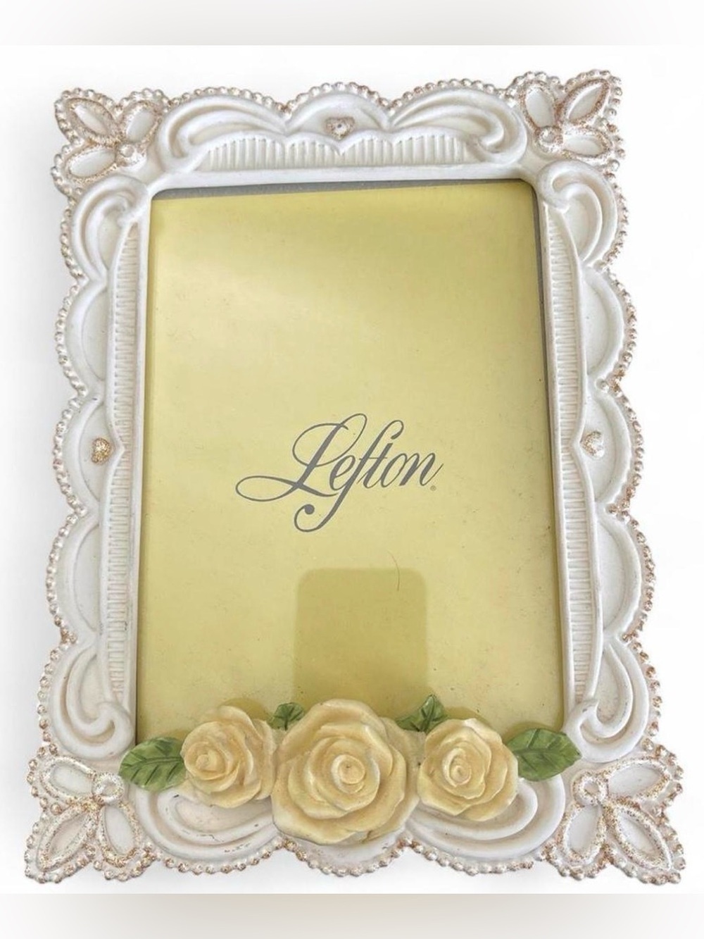 Vtg Lefton China Picture Frame 7"x 5” Yellow Roses Porcelain Shabby Chic Japan